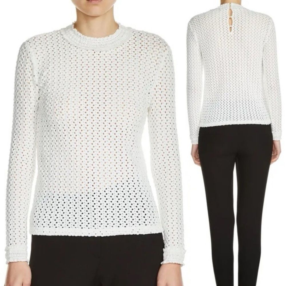 MAJE Limo Embroidered crochet long sleeved sweater